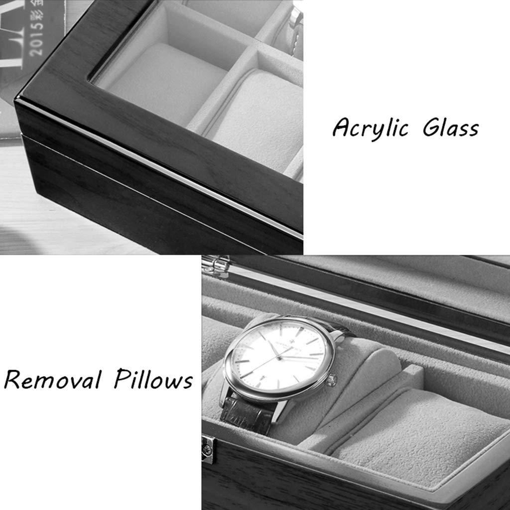 Kissenbezug for Uhrenbox-Organizer – 12 Fächer, luxuriöse Premium-Vitrinen mit gerahmtem Metallverschluss, große Halterboxen for Uhren und Schmuck(Black)
