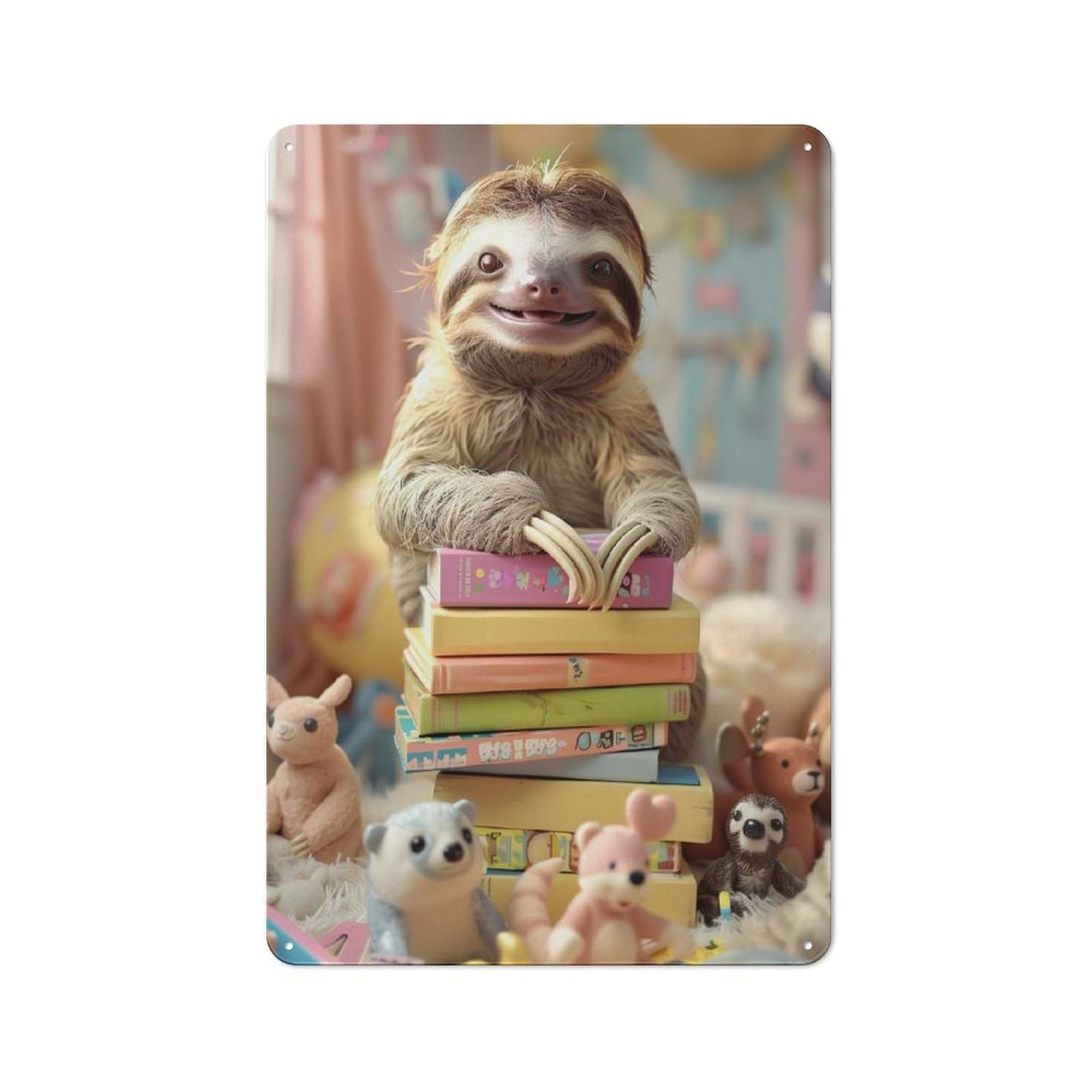 Junmoney Sloth In A Childrens Room Vintage Metal Wall Decor 30X20cm, Vintage Tin Sign For Bakery, Diner, Cafe Or Family Room