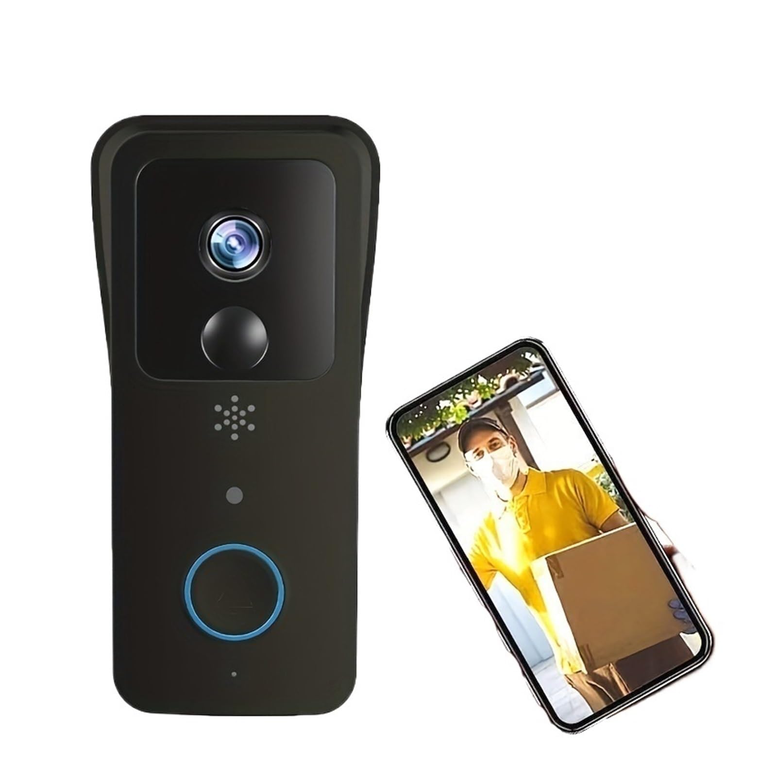 Domofon. T32 1080P Bezprzewodowy wideodomofon WiFi Inteligentna kamera Aplikacja Obsługa 5G Dwuzakresowy Wodoodporny Wizja nocna Dwukierunkowy dźwięk ​​.Wideodomofon(Black)