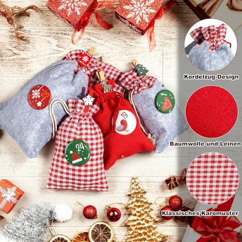 Adventskalender zum Befüllen Stoff – 24 Adventskalender Säckchen in 2 Größen, Weihnachtskalender zum Befüllen für Kinder, adventskalender Wiederverwendbar & Selber - Befüllbar für 2025 – XXL