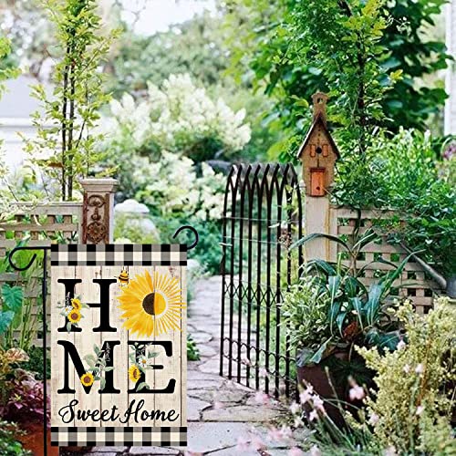 Ortigia Summer Sunflowers Sunshine Small Garden Flag Burlap Vertical Double Sided Home Sweet Home Flag Spring Farmhouse Rustic Buffalo Check Plaid Bee Home Decor For Yard Lawn Patio Outdoor 12X18Inch #TOP1