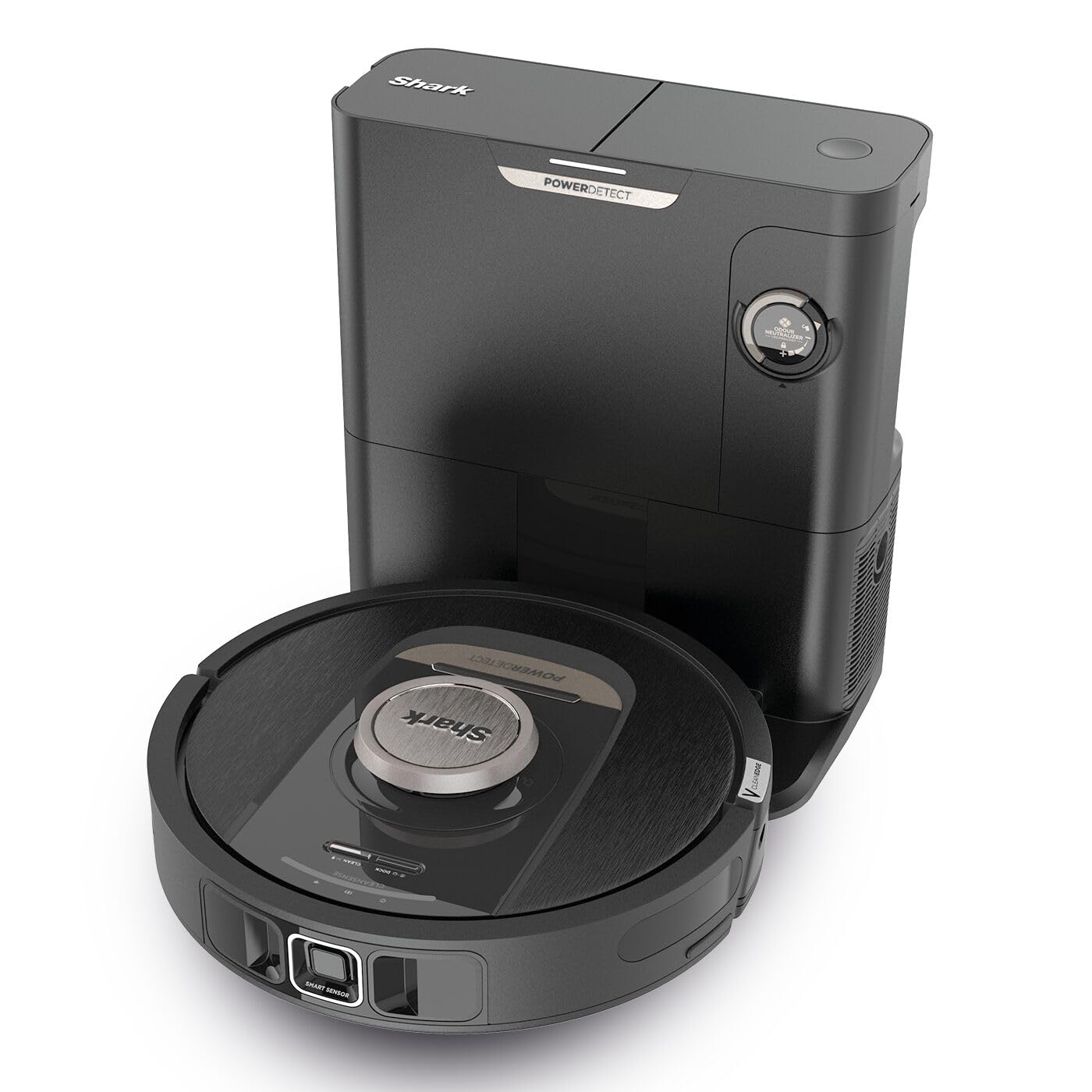 Shark PowerDetect, Robot Aspirador, Vaciado Automático, Negro, RV2820VEEU | Navegación 3D y LiDAR, Base Antialérgenos, Tecnología NeverStuck, para Alfombras, Suelos y Pelo de Mascotas, WiFi/App