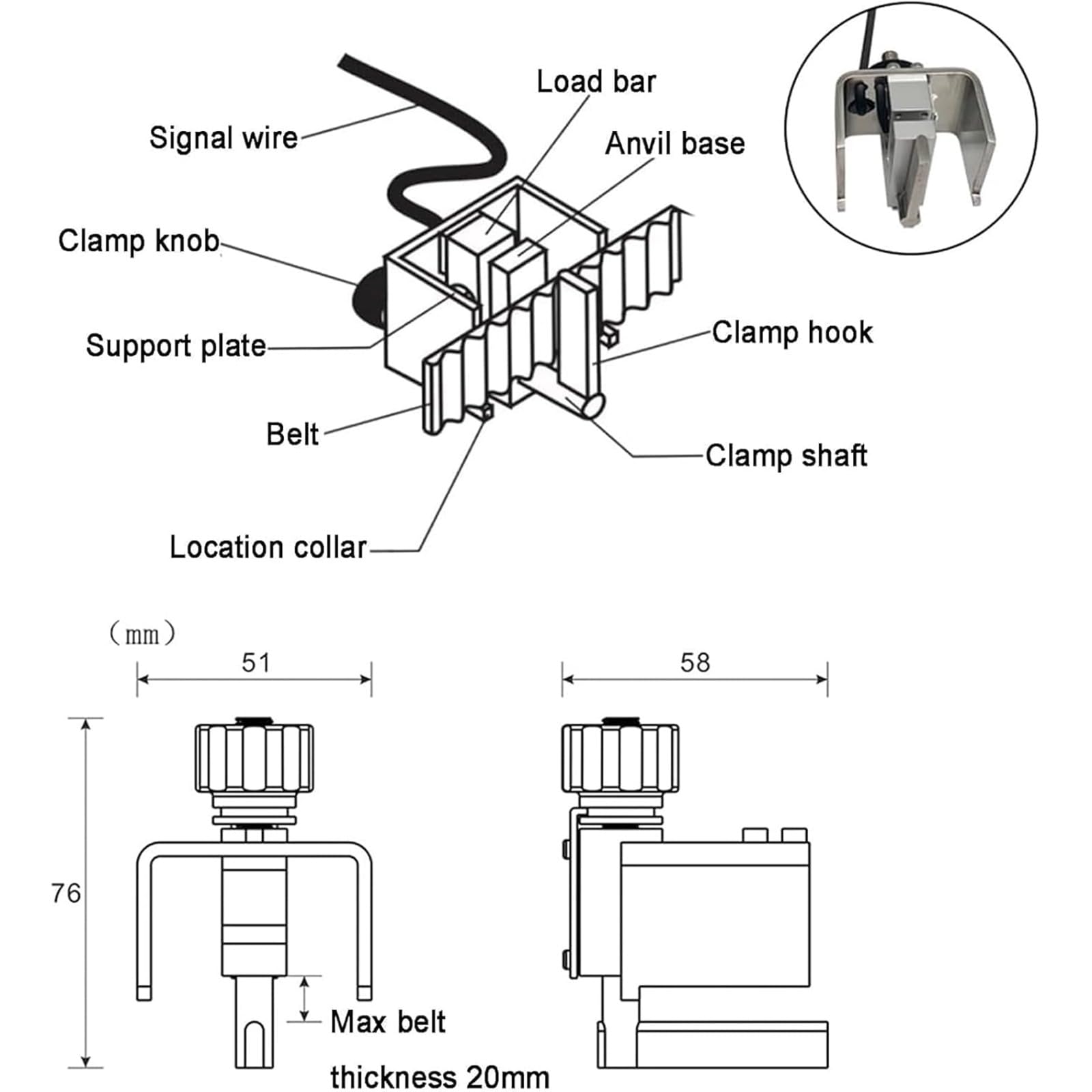 Medidor de fuerza digital, medidor de tensión de cinturón sónico con alarma de sonido y luz, pantalla, rango de medición preciso de 0 a 750 N para correas síncronas y V multiacanaladas