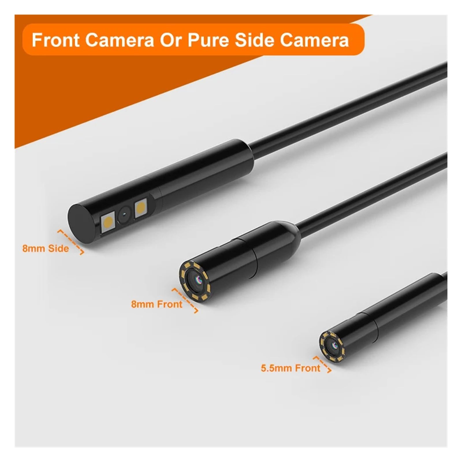 Telecamera for endoscopio portatile, cavo rigido con schermo da 4,3 pollici HD1080P 8MM/5,5MM del tubo con lente laterale anteriore Alta risoluzione(8MM Front Camera,15m)
