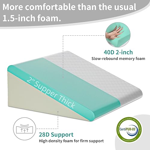 Vista 2 de Almohada de cuña para cama, almohada de espuma viscoelástica de 24 x 24 x 10.25 pulgadas, funda de almohada antideslizante, almohada inclinada