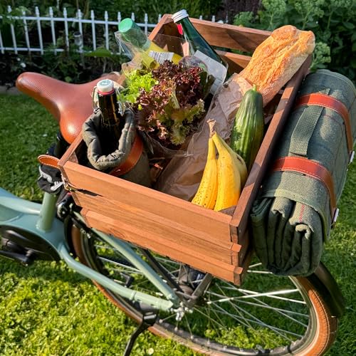 UNUS Fahrradkiste Fahrradkorb Holzkiste für hinten mit Picknickdecke und Flaschenhalter