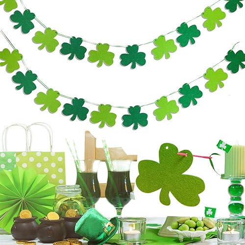 Miniatura 2 de Decoraciones del día de San Patricio, guirnalda de trébol de fieltro para el día de San Patricio, guirnalda de trébol de la suerte para decoración