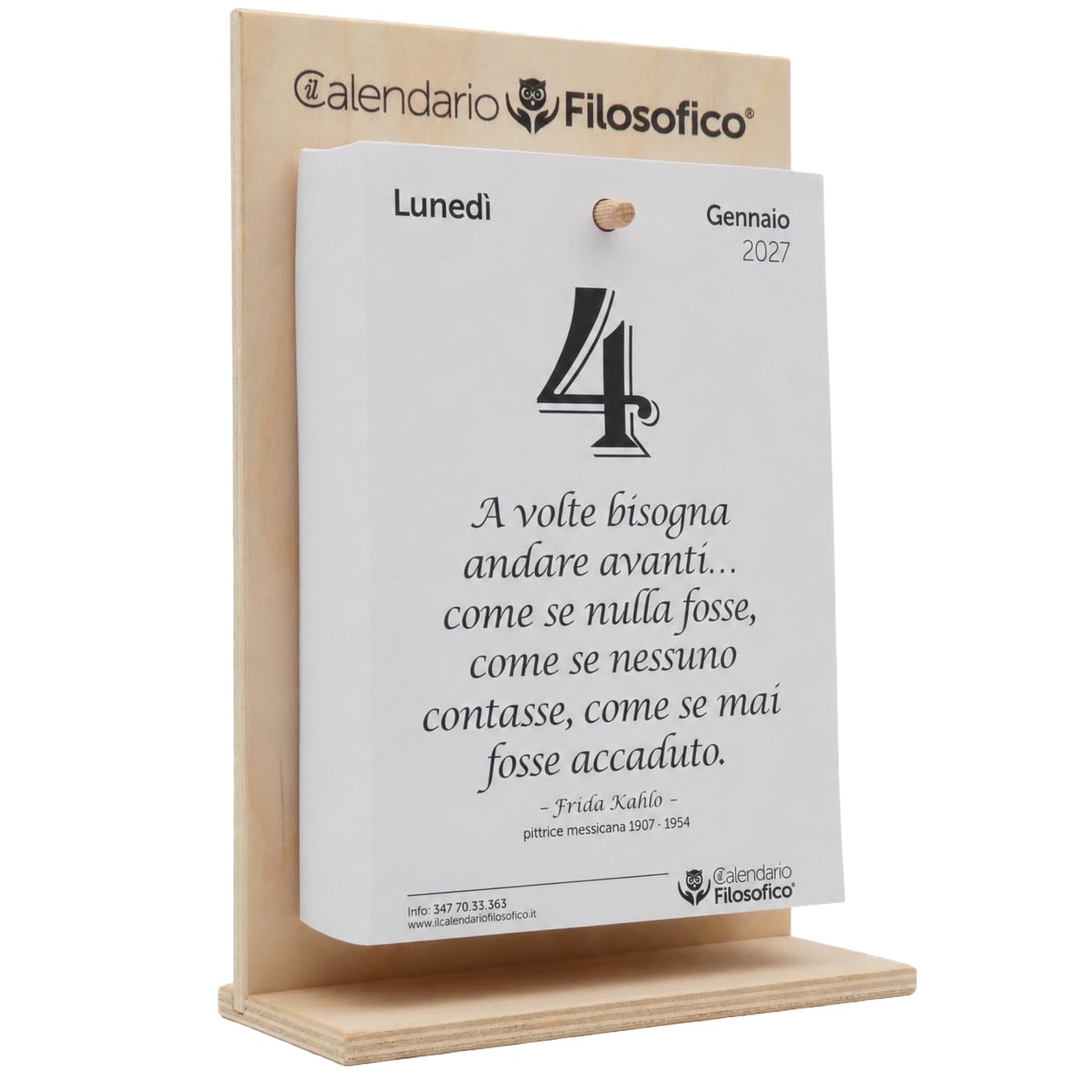 Il Calendario Filosofico 2027 mit Holzständer, Format A4, 21 x 30 cm | Der erste und originale Tischkalender mit 365 Tagen philosophischer Sätze, lesen Sie jeden Tag einen Satz