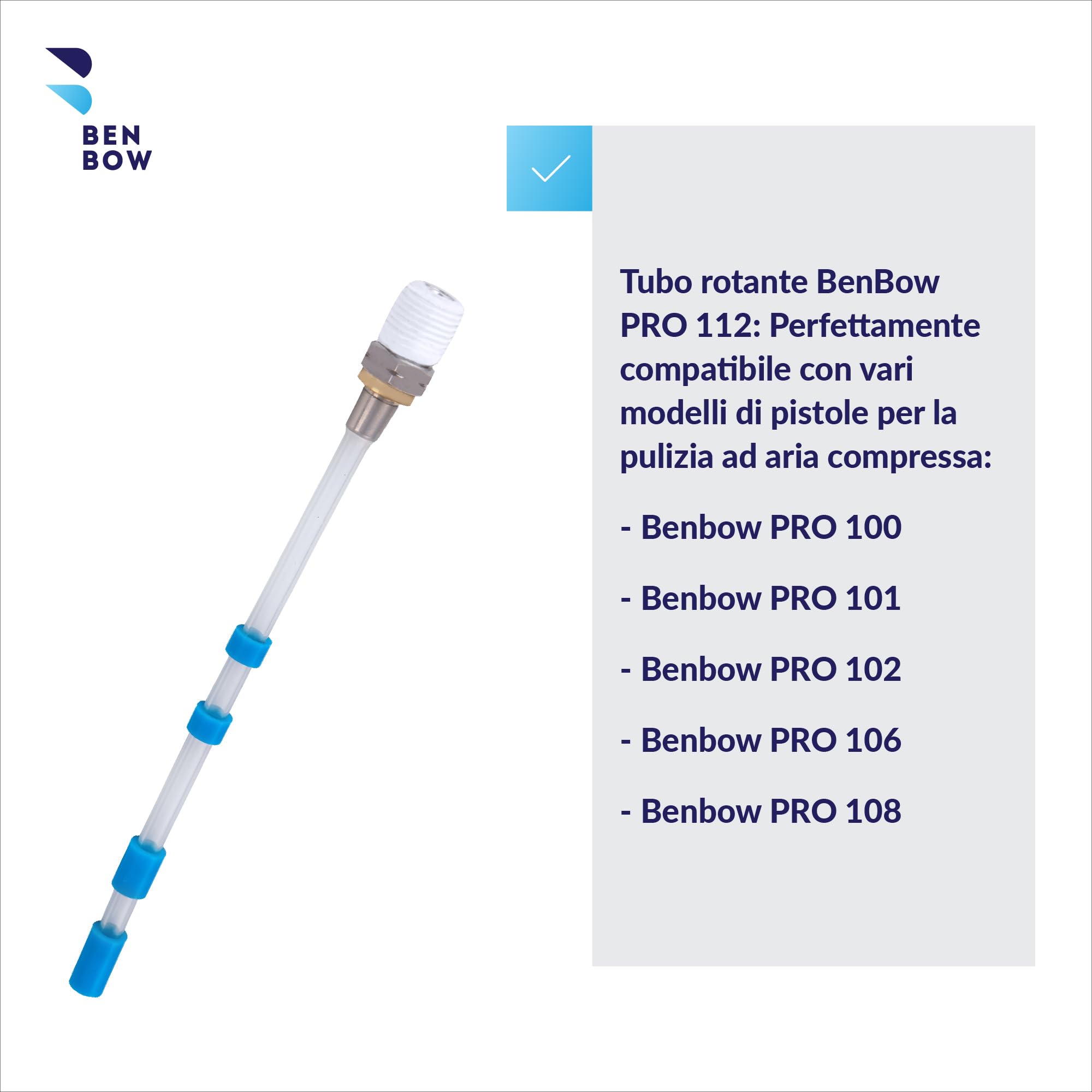 BenBow 112 1x Tubo in Silicone, Tubo di Ricambio Blu per Pistola di Pulizia ad Aria Compressa - Ricambio, Tubo Rotante con Pesi - Effetto Turbine Intenso & Compatibile con la Serie PRO
