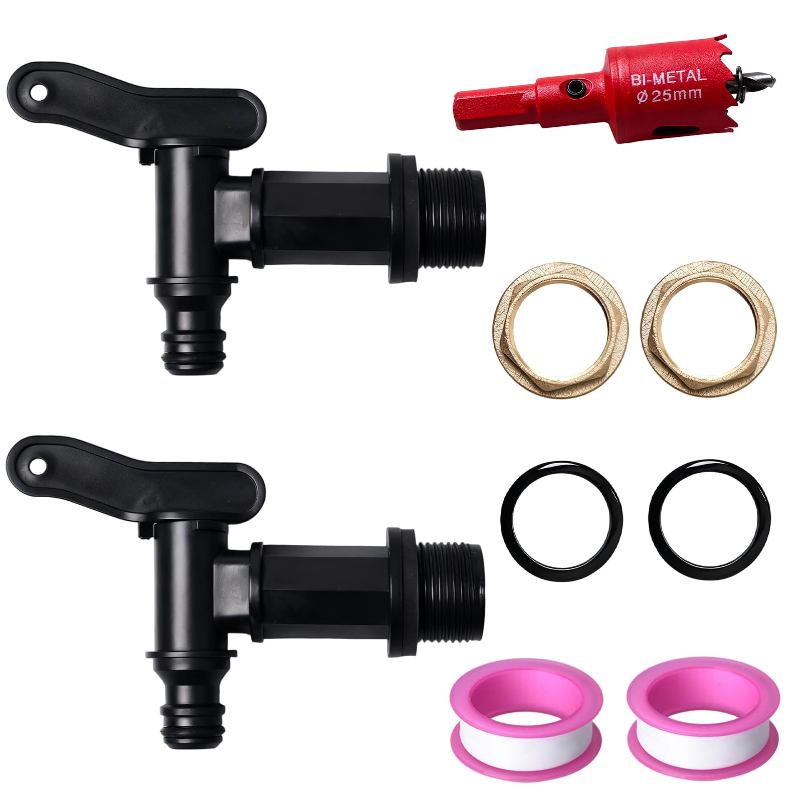 Cm-Uhnm Black 3/4 Water Butt Tap,Snap-Fit Hosepipe Rain Barrel Water Butts,Bsp Thread Replacement Water Tap For Garden Equipment, Rain Collector And Telescopic Water Pipes 2 Sets
