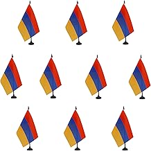 AZ FLAG - Set of 10 Armenia Table Flags 21 x 14 cm - 10 Armenian Office Flags 100% Polyester with 25cm Pole and Black Plastic Base