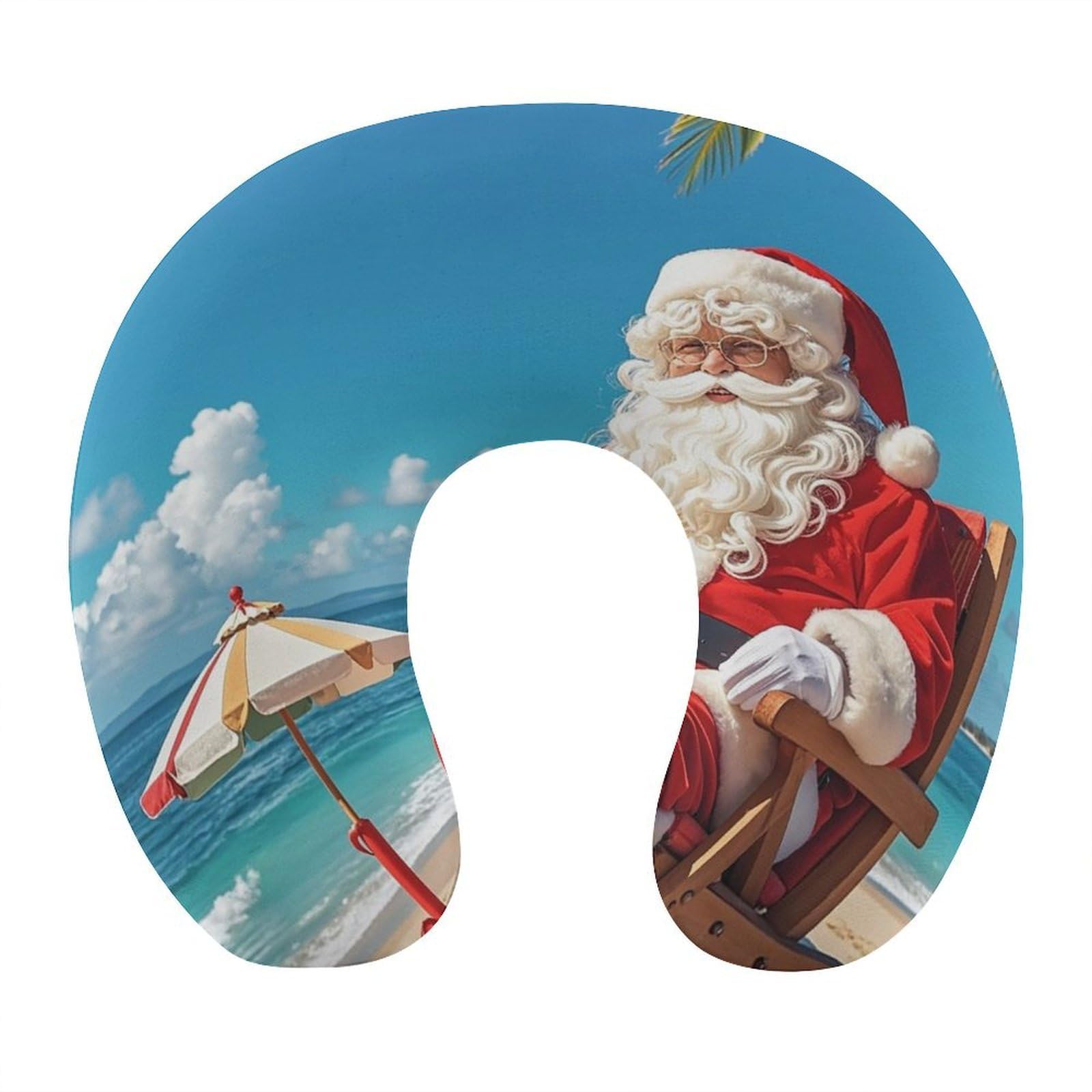 FekiLoot Santa Claus At Beach Travel Pillow U Shaped Neck Pillow Comfortable Memory Foam Pillow Portable Soft Headrest Lightweight Neck and Head Support for Planes Trains Self-Driving Cars