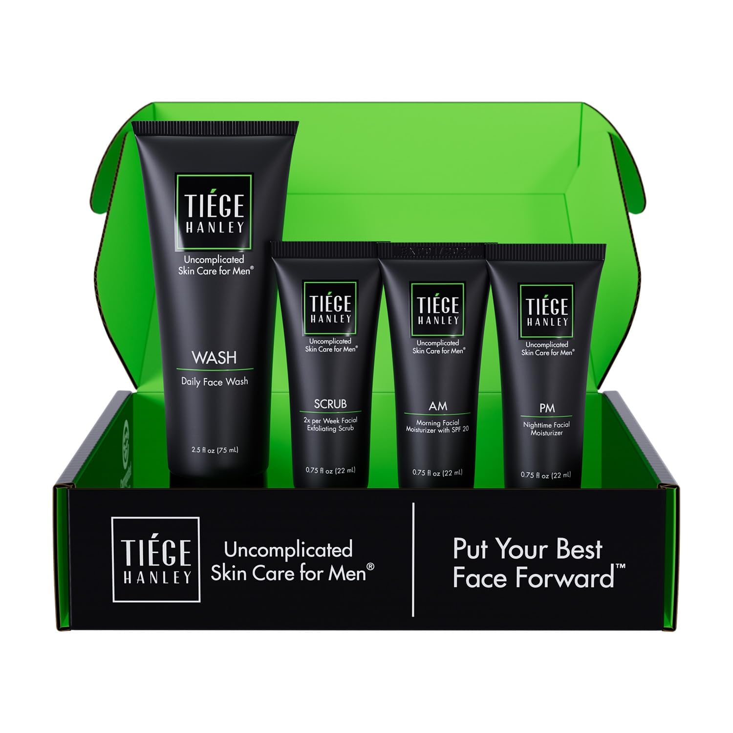 Tiege HanleyMens Skin Care Set, Essential Skin Care Routine for Men (System Level 1) - Face Wash Kit for Fines Lines & Wrinkles - Men's Skincare Set Includes Face Wash, Facial Scrub, & Moisturizer