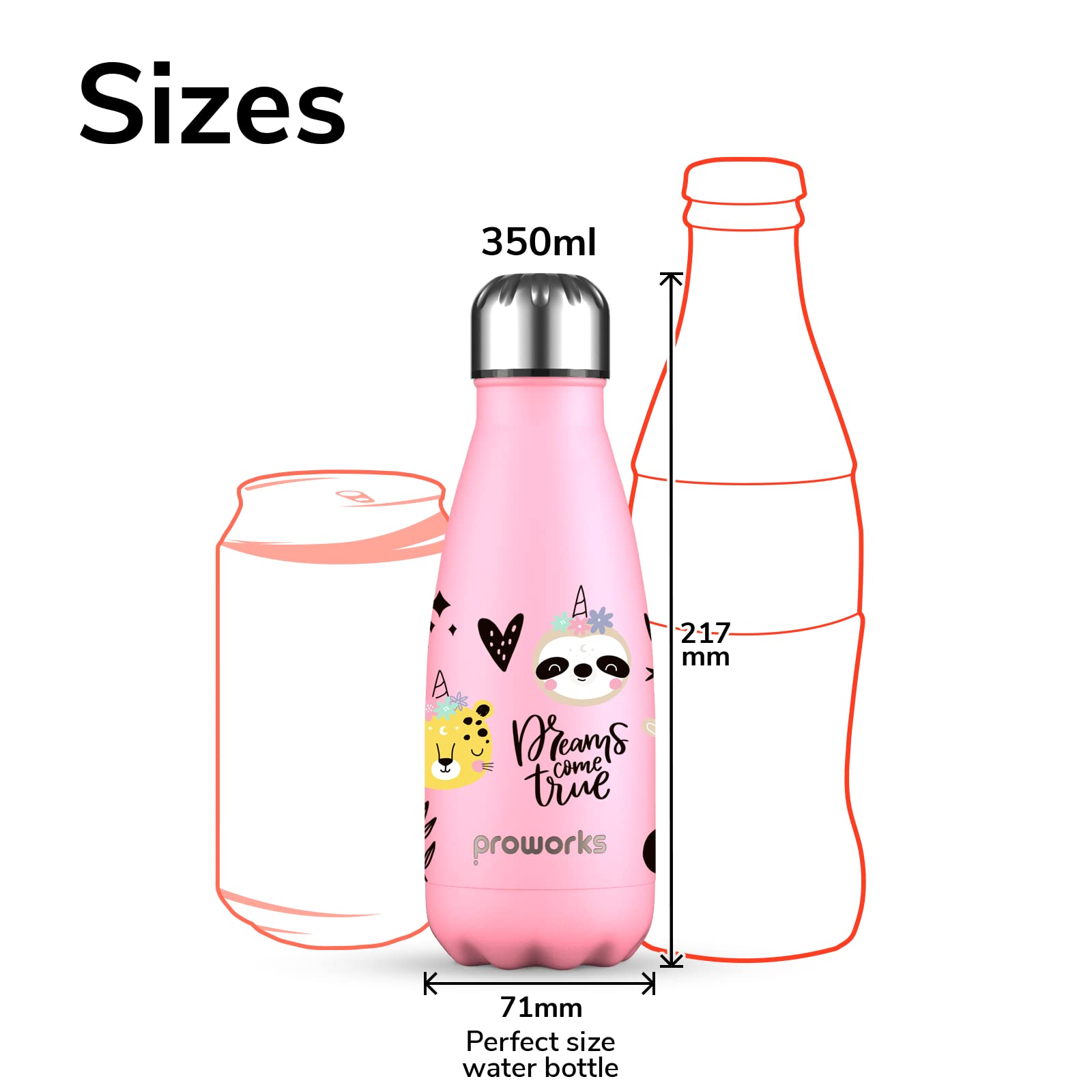PROWORKS Insulated Water Bottle, BPA Free, Reusable Stainless Steel Water Bottle for 12 Hours Hot & Cold Hold Up to 24 Hours, for Sport, Gym, Travel - 500ml - Pink Daisy — view 5