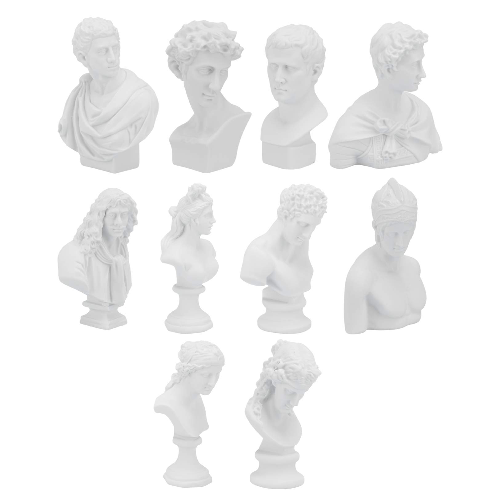 Holibanna 10Pcs Greek Statue Head Famous Sculpture Plaster Bust Statue Resin Replica Sculpture Figurine for Artist Sketch Drawing Decorative Craft