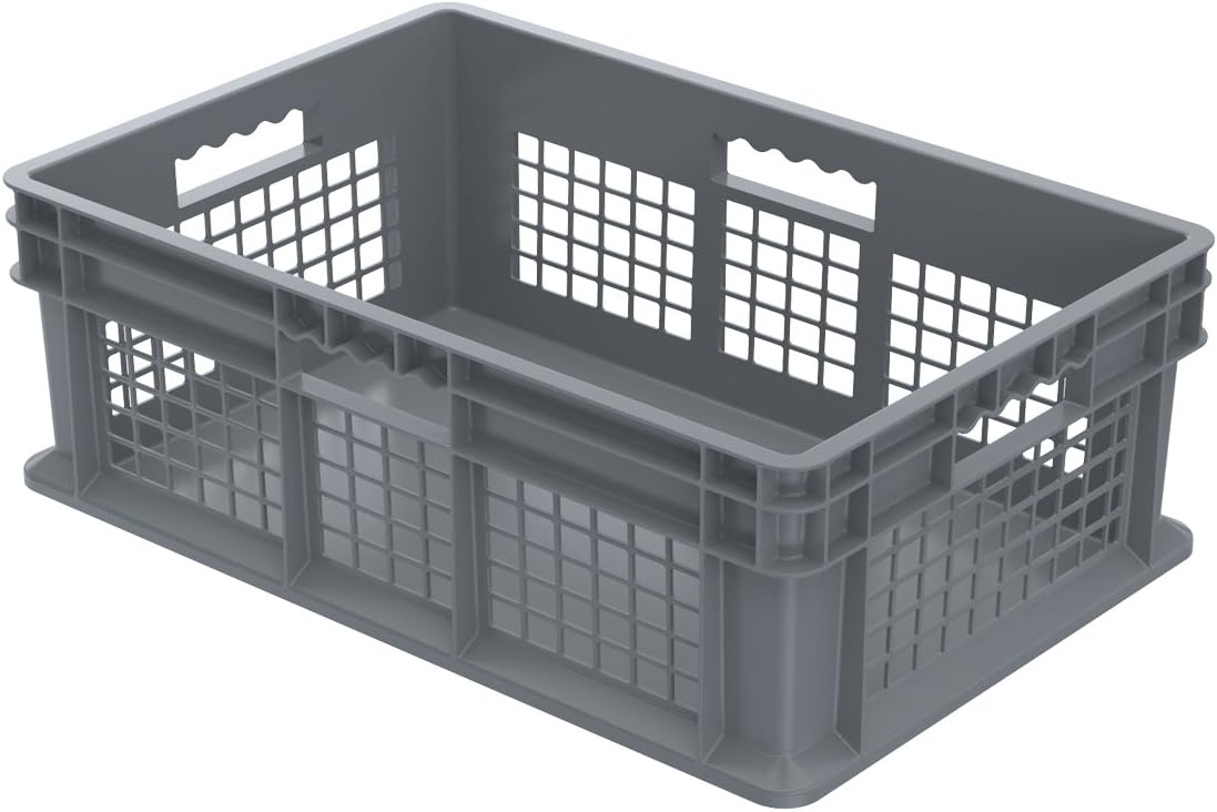 Akro-Mils 37608 Plastic Straight Wall Container Tote with Mesh Sides and Mesh Base, (24-Inch x 16-Inch x 8-Inch), Gray, (4-Pack)