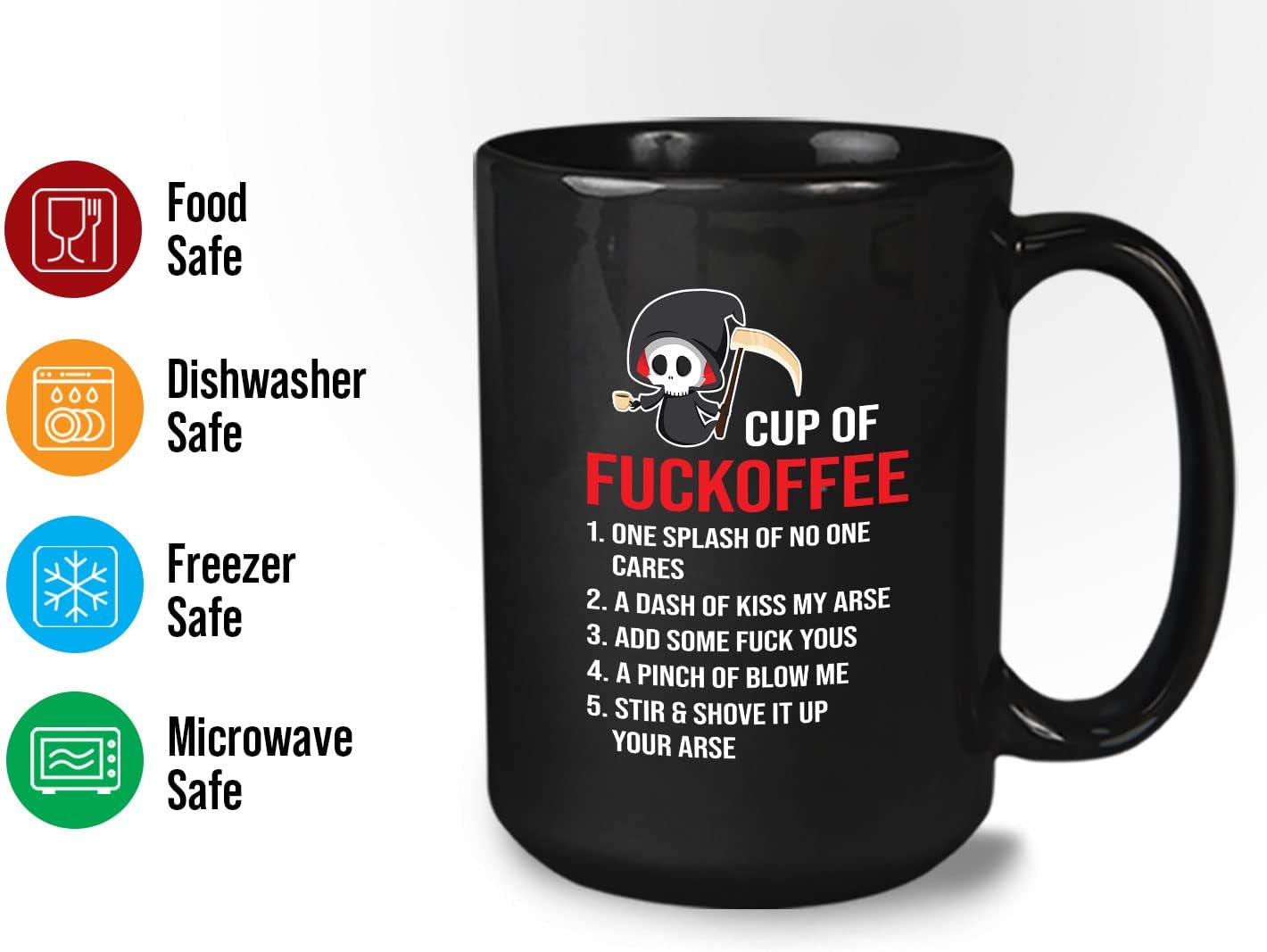Bubble Hugs Sarcasm Coffee Lover Coffee Mug 15oz Black - Cup of Fkoffee - Funny Caffeine Addict Humor Beverages Grim Reaper Drink Latte Inappropriate