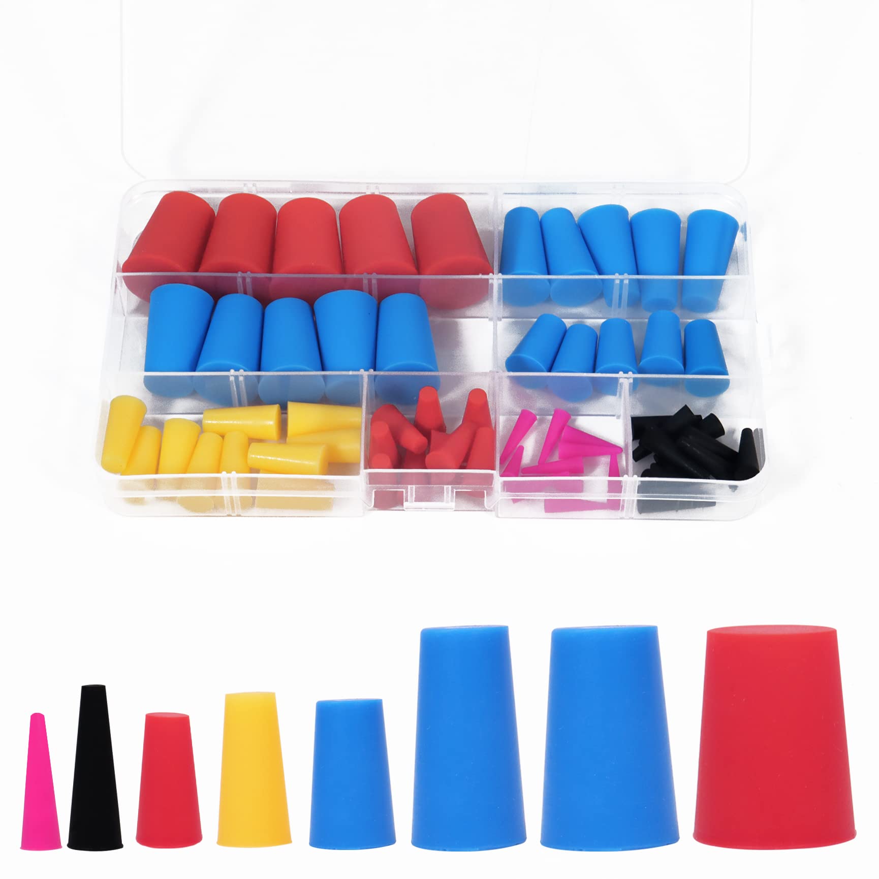 Qaziuy Multicolor 60Pack Silicone Rubber Tapered Plug Assortment Kit, Rubber Plug Assortment Kit For Powder Coatings,Painting, Anodizing,Media Blasting Supplies