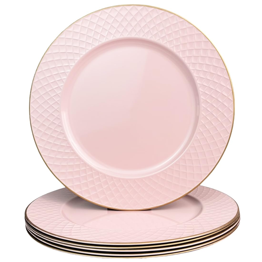 Tiger Chef Royal Antiqued Pink Round Charger Plates - Vintage Style, Set Of 6
