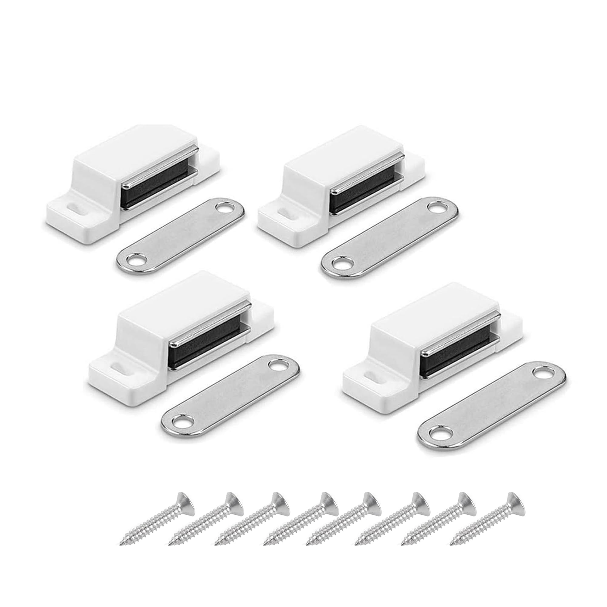 Pack of 4 Magnetic Door Catch, Cabinet Door Magnets with Strong Magnetic for Kitchen Cupboard Wardrobe Closet Cabinet Door Drawer Latch (White Magnetic Door Catches)