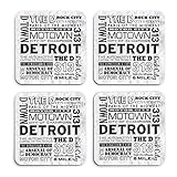 Detroit Michigan Nicknames Typography Hardboard Masonite Drink Coasters (Set of Four) -  Motorcity Images LLC