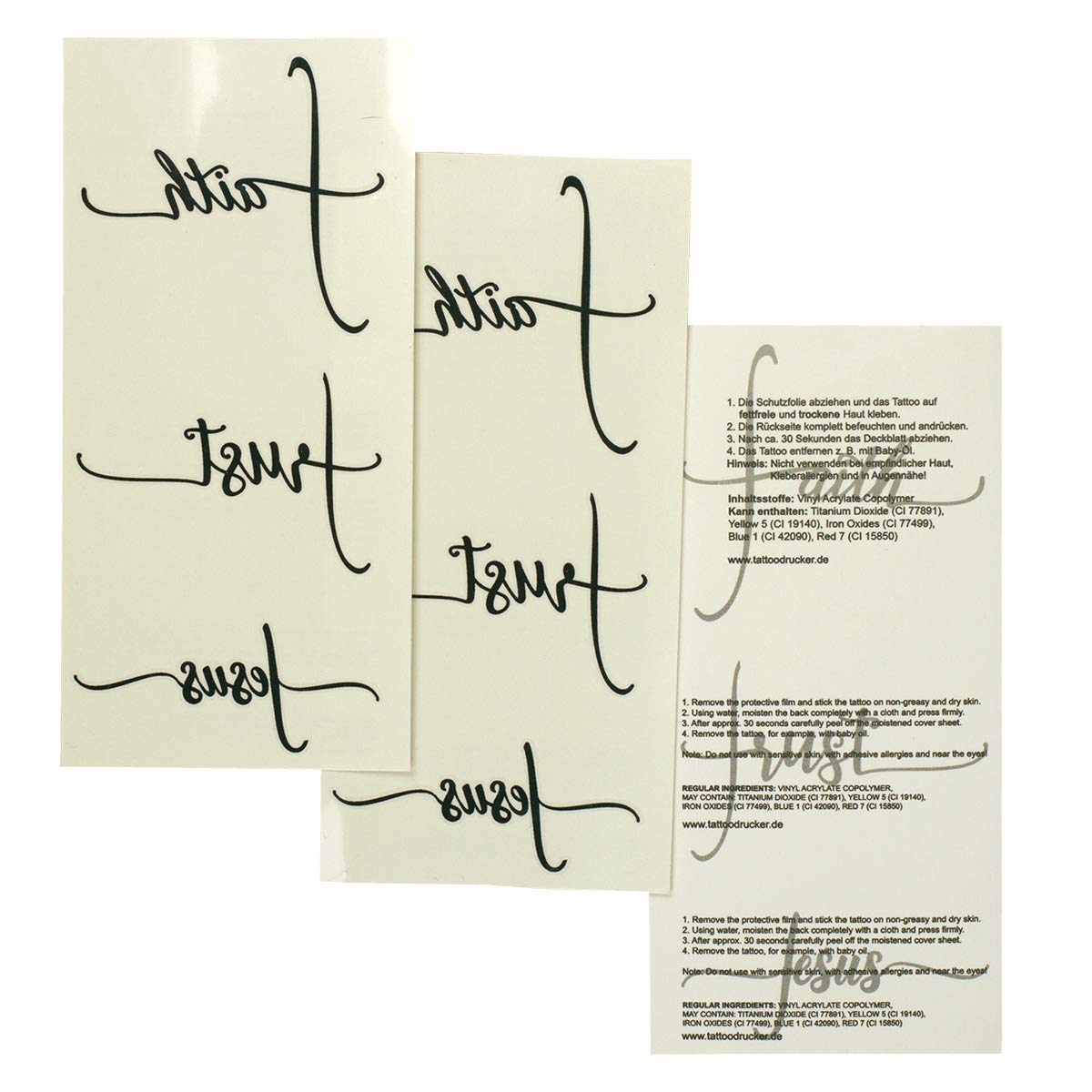1 x Tattoo Card with Faith Trust Jesus Lettering in Black - Temporary Skin Tattoo (1)