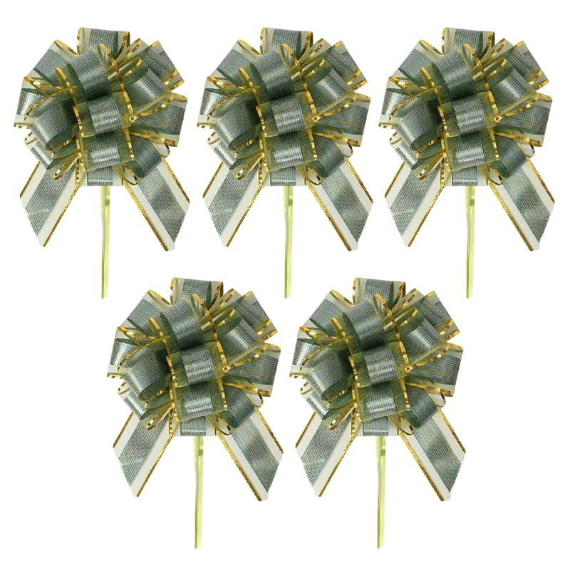 BroLuka 5Pcs 7 Inch Large Organza Pull Bows, Ribbon Bows for Gift Wrapping and Wedding Basket Decor, Perfect for Christmas, Valentine's Day, and Birthday Presents（Green）