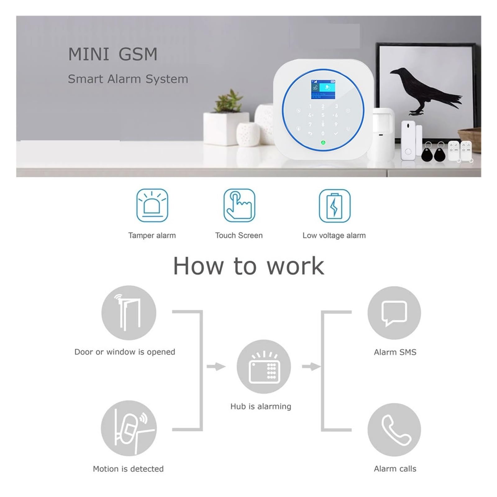 Sistema de alarma de seguridad inteligente para el hogar, conectividad inalámbrica GSM WiFi con control de aplicación para mayor seguridad y protección