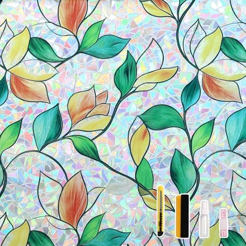 Finnez Window Privacy Film, Rainbow Stained Glass Window Film, No...
