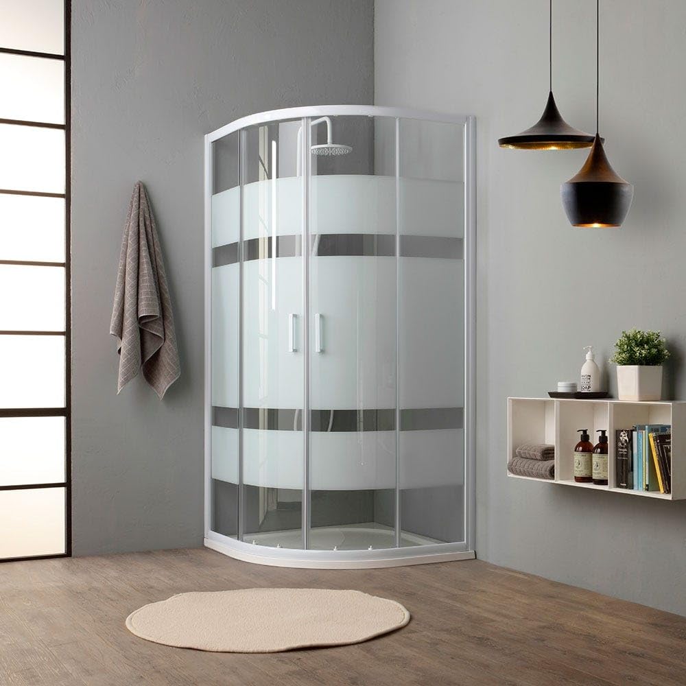 Kiamami Valentina - Mampara de ducha curva 90x90 cm 4 mm cristal blanco serigrafiado | Venere