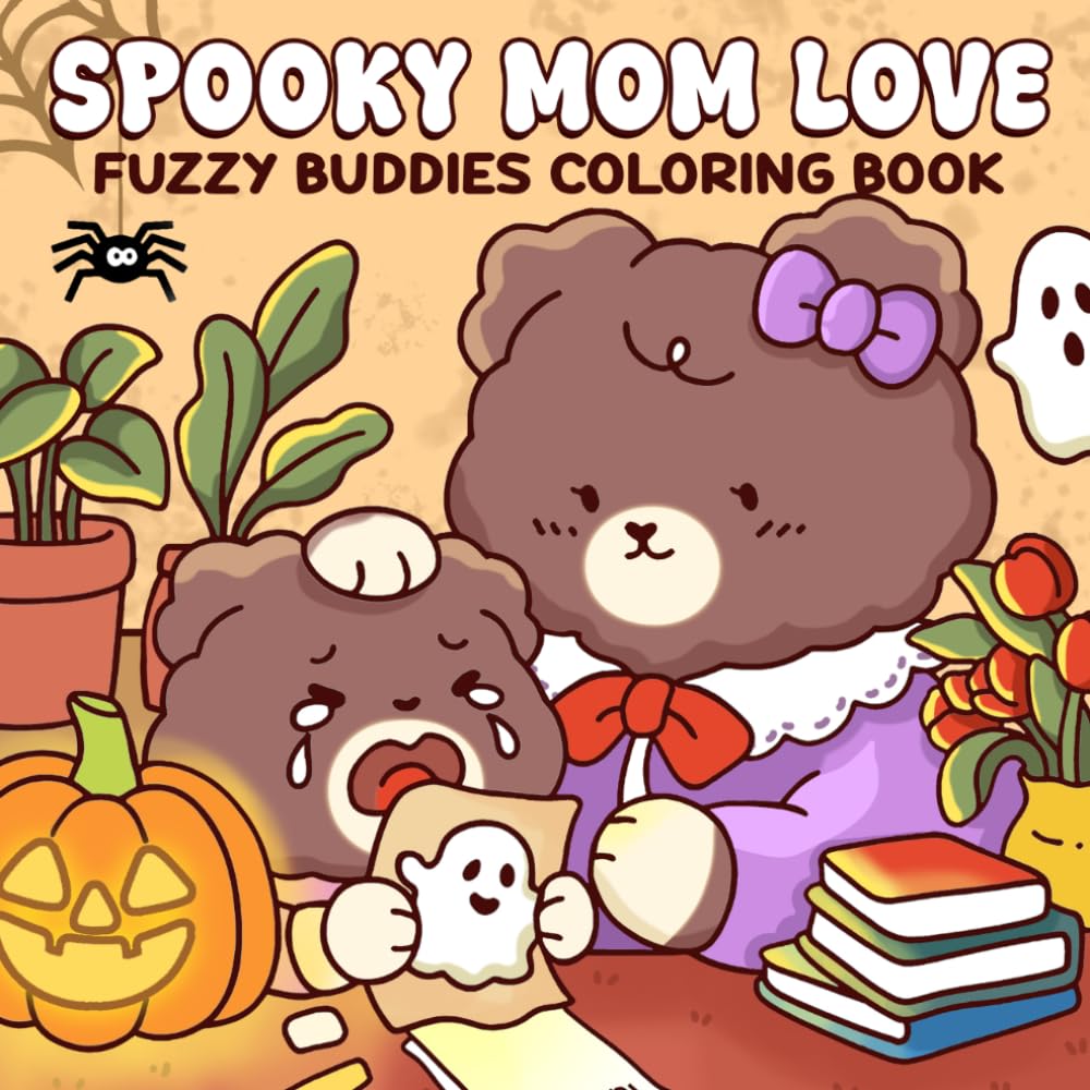 Spooky Mom Love: Cute Halloween Animal Coloring Pages Featuring Heartwarming Mother and Baby Moments for Adults & Teens