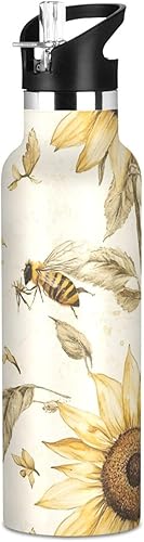 Miniatura 10 de Botella de agua estética de tulipán verde azulado para niños, con tapa de boquilla a prueba de fugas, aislamiento al vacío de doble pared, ligera