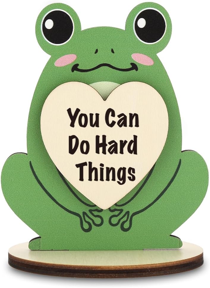 Frog Inspirational Desk Plaque “You Can Do Hard Things”, Healing Office Gift, Emotional Support Frog Decor, Motivational Encouragement Gift, LBR5