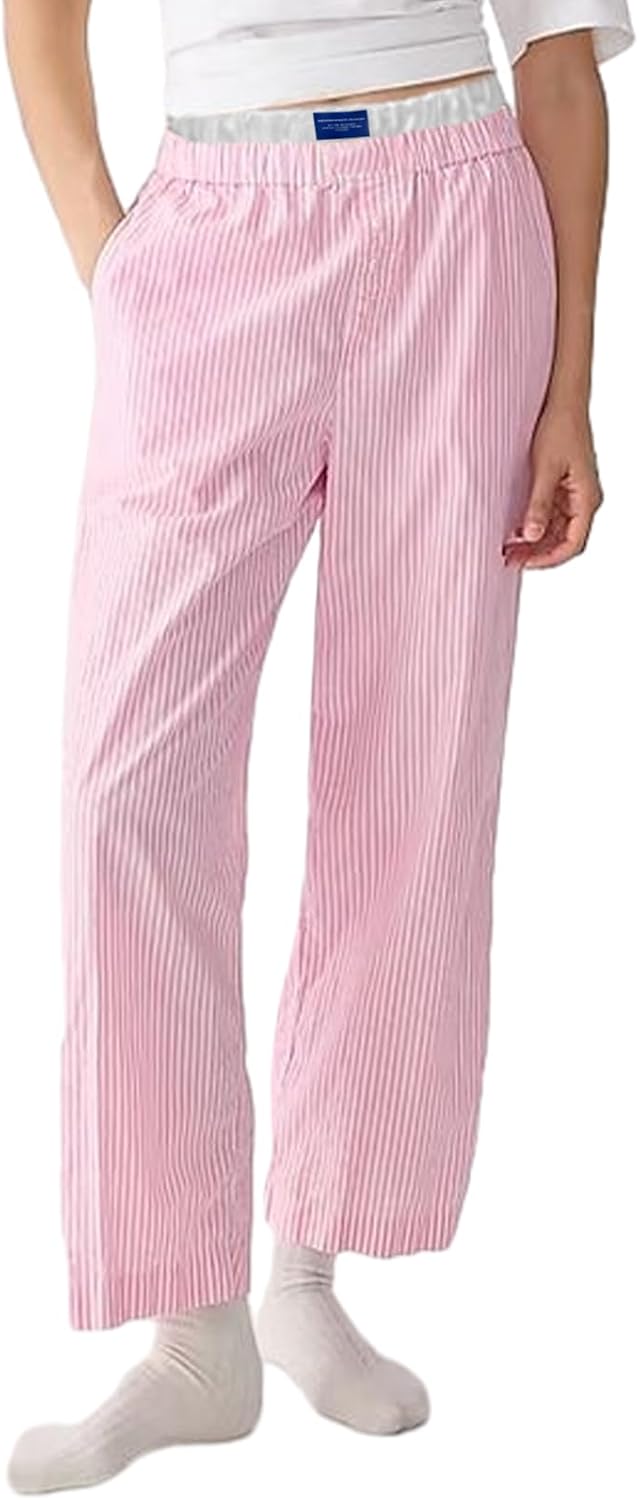 Women Y2k Striped Pants Pajama Pants Elastic High Waist Wide Leg Lounge Pj Pants Soft Pajama Bottoms Sleepwear