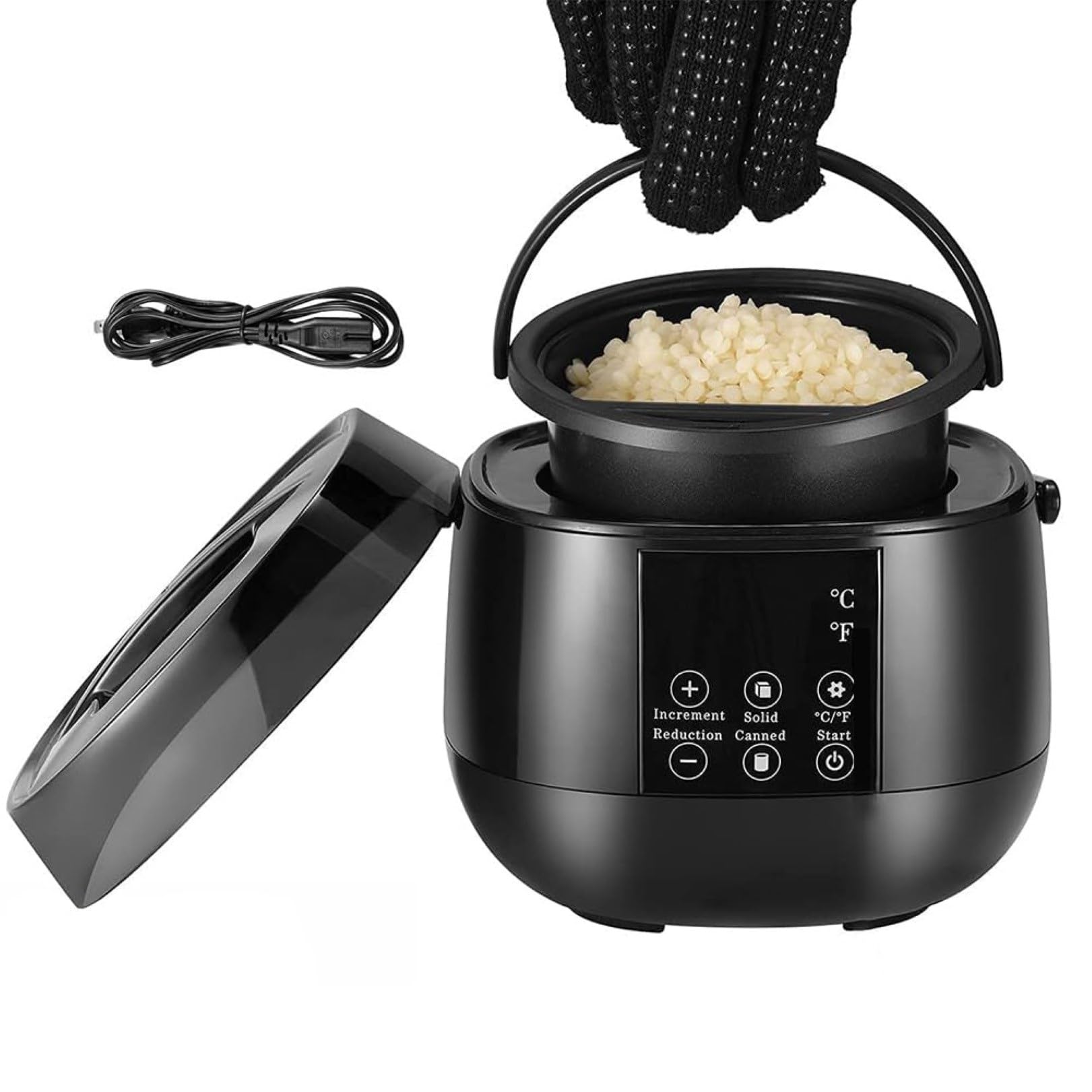 500ml Depilacja Ciała Tygiel Przycisk Dotykowy Inteligentny Wyświetlacz LCD Podgrzewacz Wosku Elektryczna Maszyna Do Woskowania (Color : Black, Size : 100W)