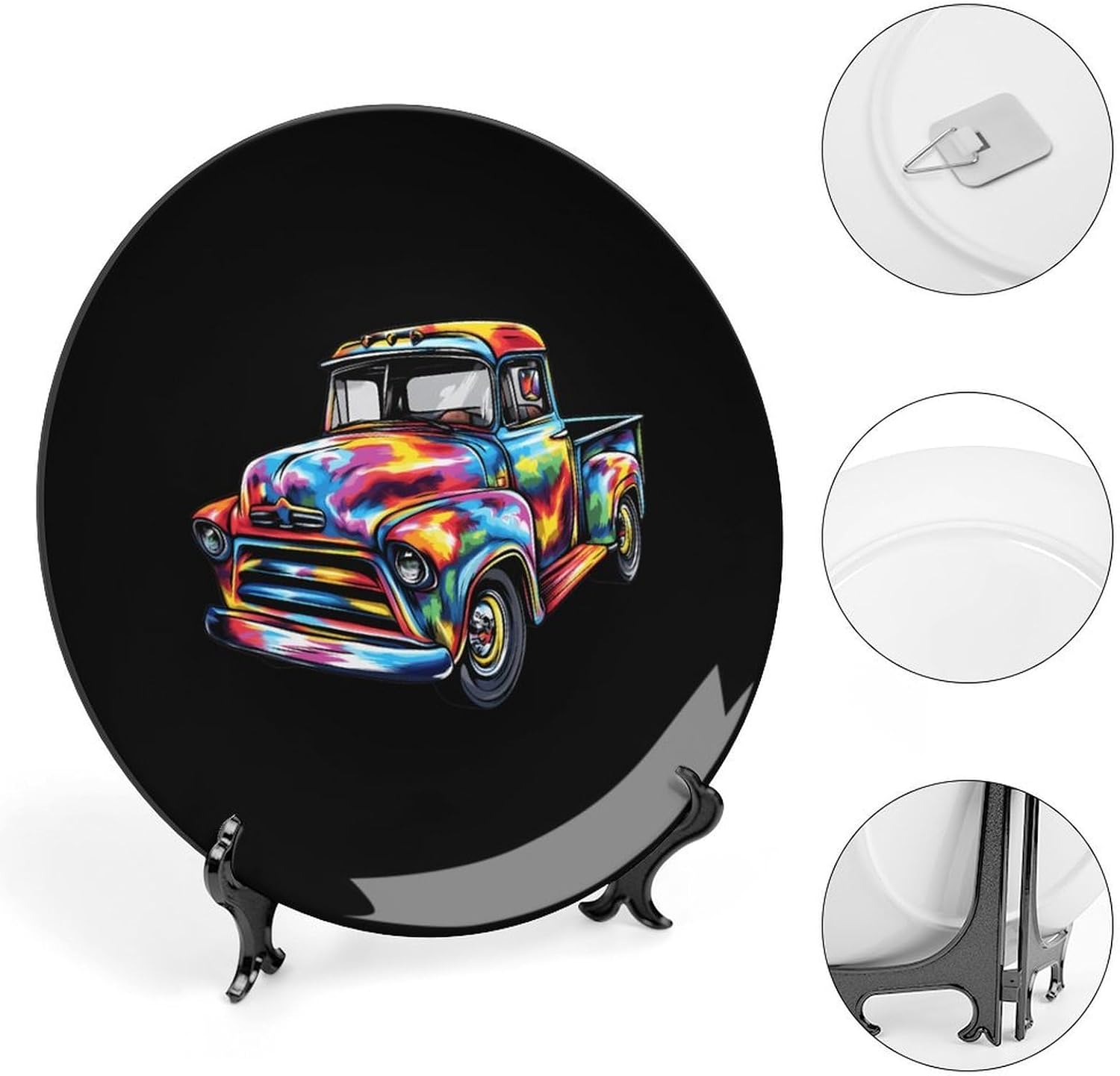 Truck Classic USApickup Bone China Decorative Plate with Stand Home Dessert Plates Gift for Men Women 7inch