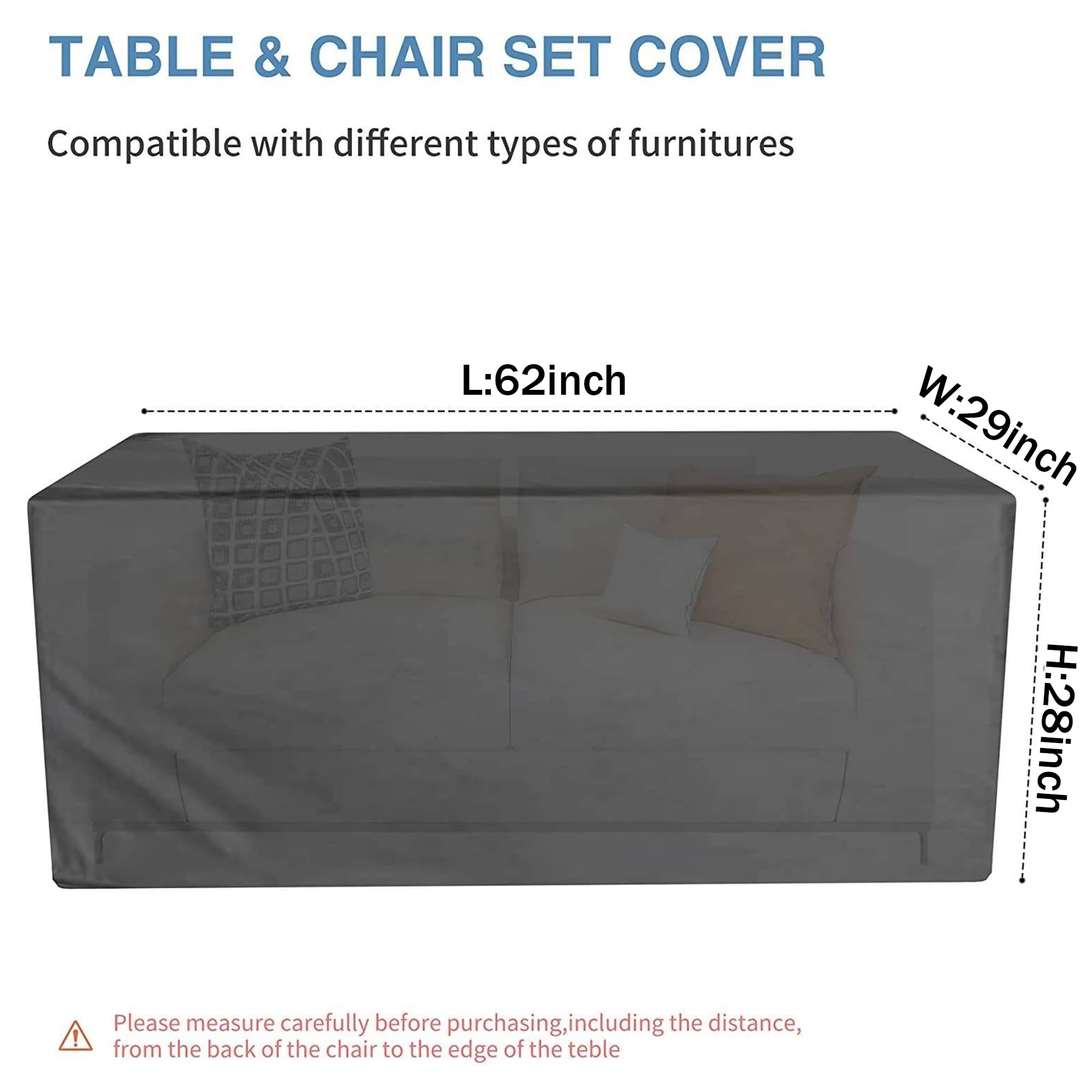 Copertura per tavolo da patio nero, 160 x 76,2 x 71,1 cm, resistente, in tessuto Oxford 600D, copertura per tavolo da esterni, copertura impermeabile per divani, tavolini e sedie