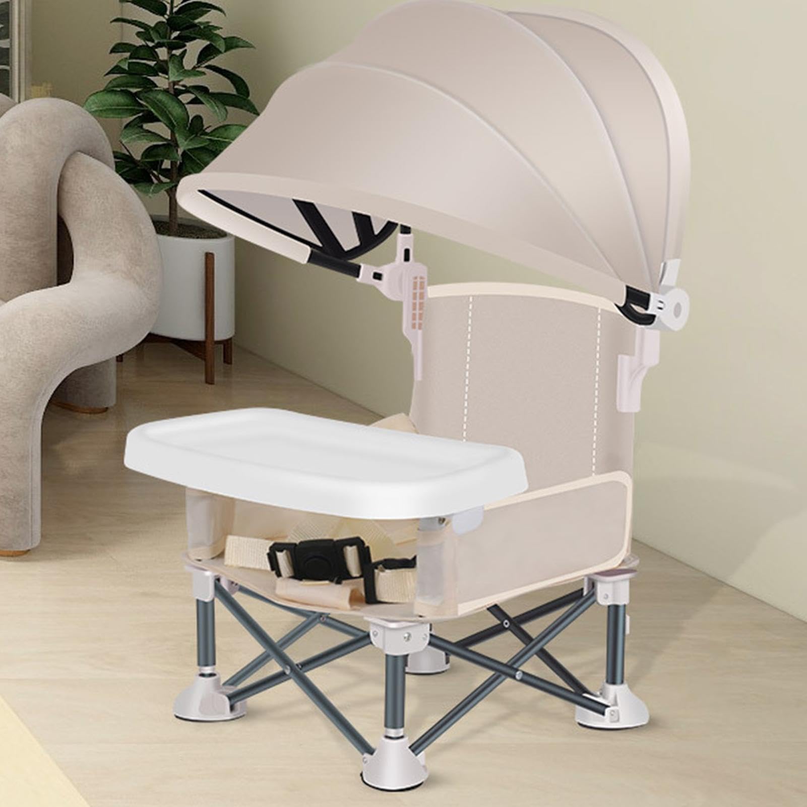 Chaise de Repas Pliante pour Bébé | Siège de Voyage avec Plateau pour Jeune Enfant,Chaise Haute Pliante Pour Bébé avec Auvent pour Pelouse, Plage, Extérieur, Camping, Maison, Voyage, Pique-nique