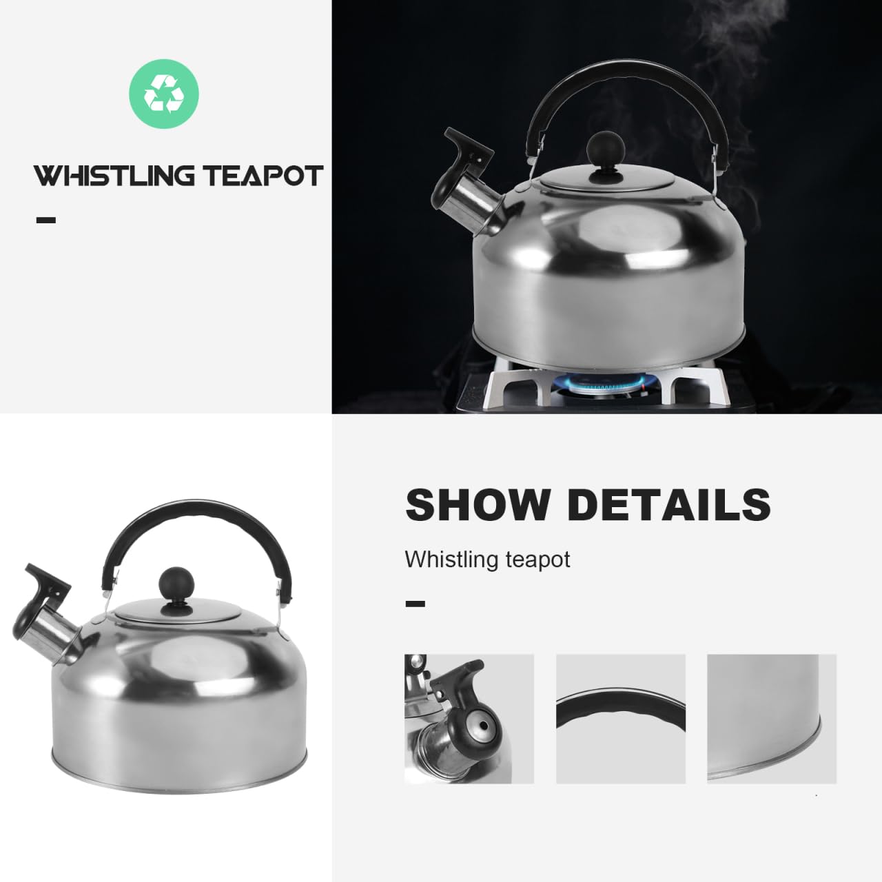 PRETYZOOM Stainless Kettle Whistling Stovetop Tea Kettle Food Grade Stainless Steel Hot Water Fast to Boil Hot Water Kettle 2l Coffee Container with Cool Handle for Camping