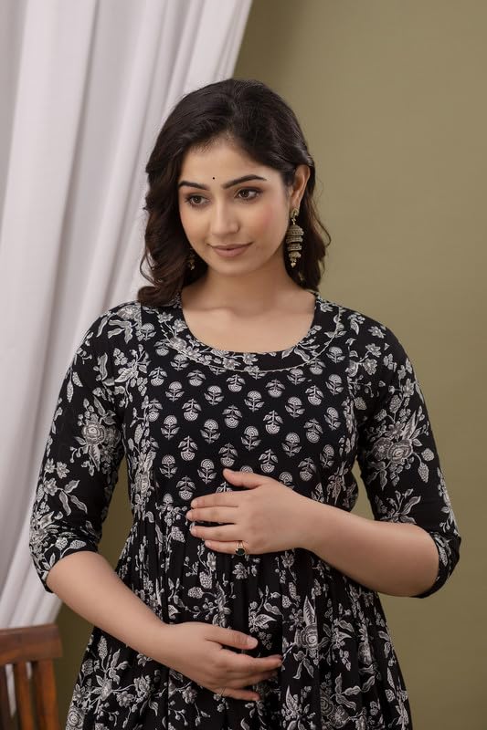 Image of JAIPURFAME Stylish Women's Pure Cotton All Over Printed Kurti Gown, Maternity Dress, and Feeding Dress - Comfortable and Elegant Maternity Wear for Women