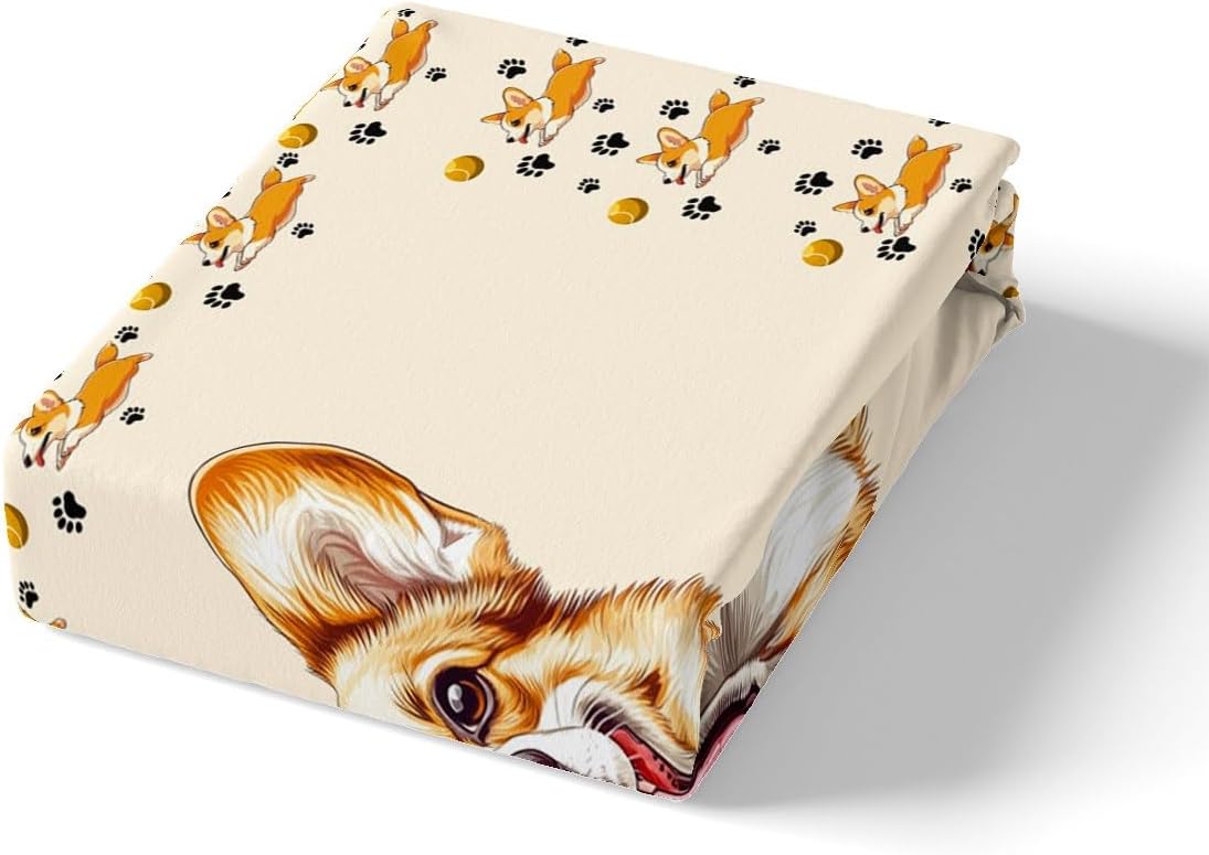 Castle Fairy Kids Twin Sheet Set 3D Corgi 3 Piece Soft Microfiber Cartoon Puppy Bed Sheets Deep Pocket Cozy Corgi Dog Bedding Set Fade Resistant Breathable for Boys Girls Teens