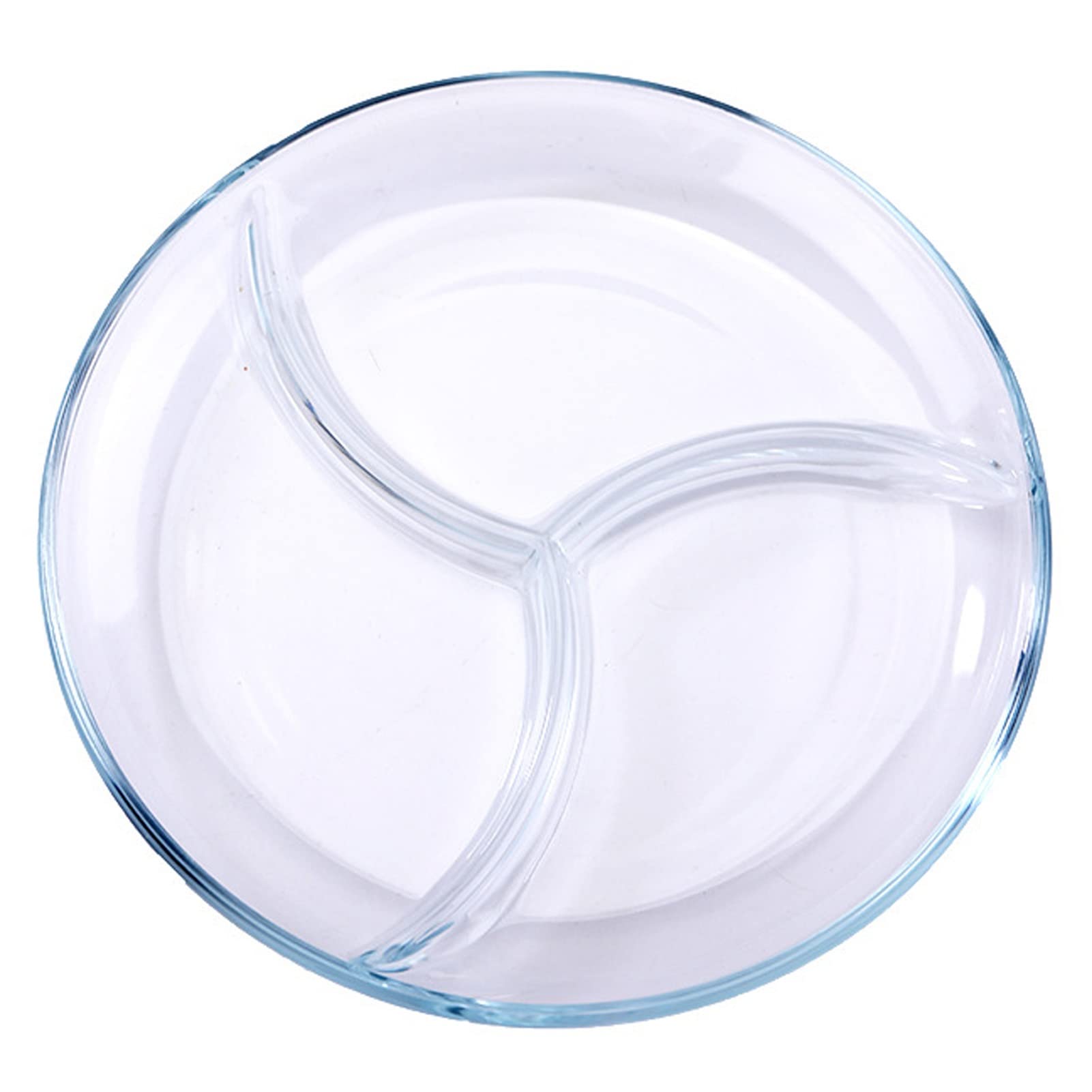 Meiiron 10" Round Plate 3 Section Divided Plate, Glass Portions Control Dinner Plates For Adults - Microwavable - Freezer And Dishwasher Safe Food Storage Containers 1Pc (Color : )