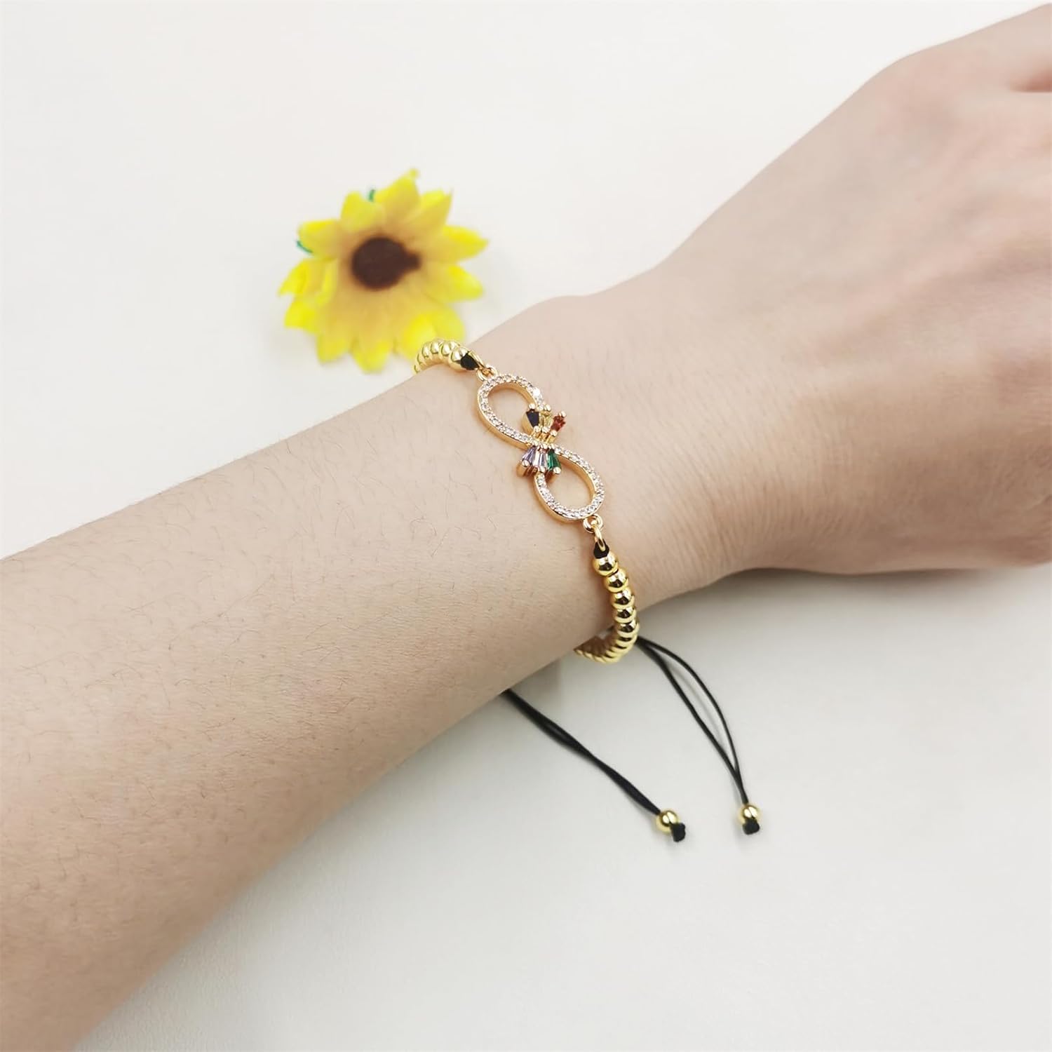 Eternal Shape Butterfly 18k Gold Plated Braided Beaded Bracelets with Zirconia Loyal Heart Bracelet for Women Mom Grandma Sister Best Friends | Mother's Day Birthday Party Christmas Gift YA4729 - Image 2