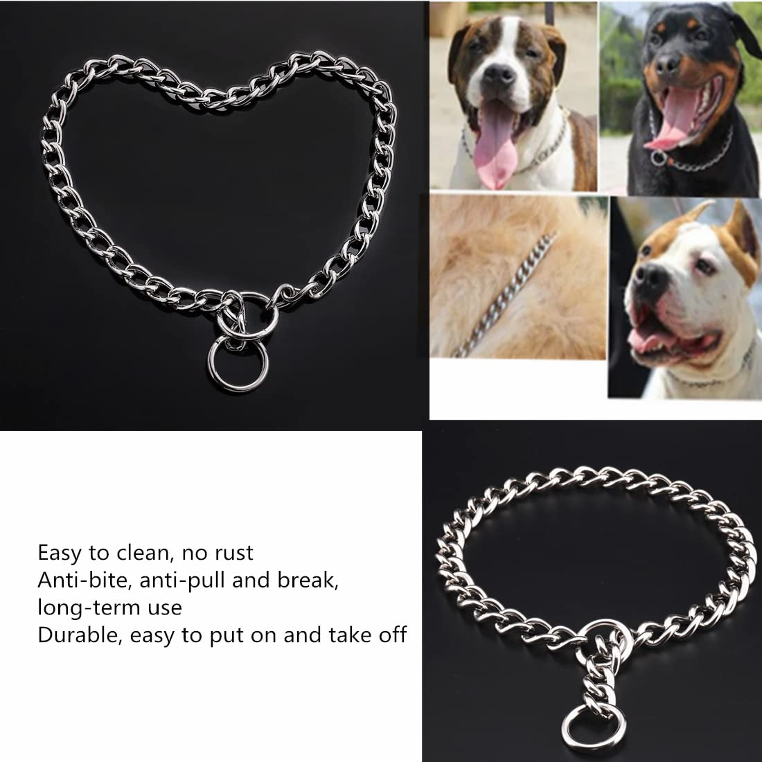 Metal Dog Chain Collar, Slip Link Training Heavy Duty Dog Collar Martingale Puppy Collars For XXS