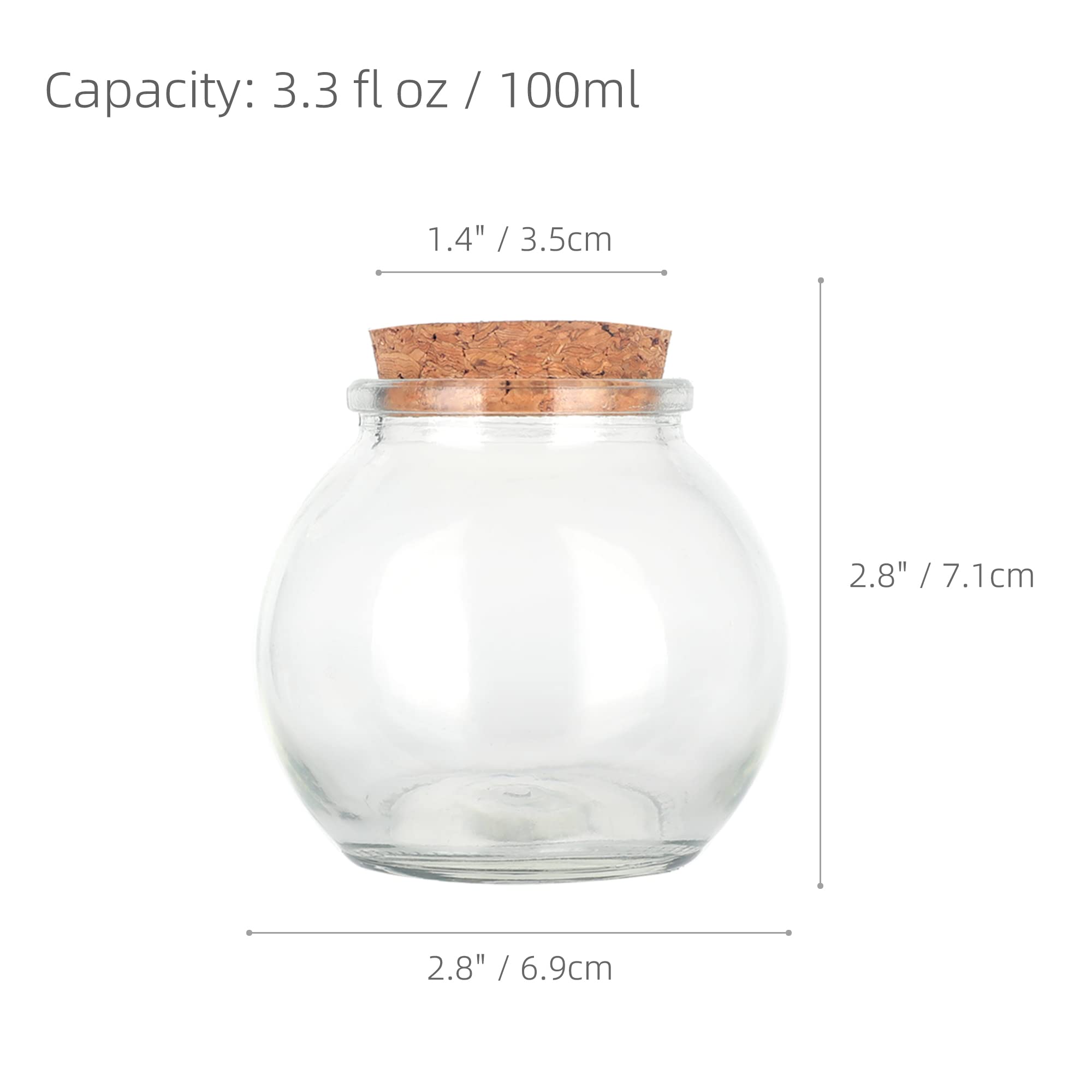 Magic Season Decorative Glass Bottles with Cork Stoppers (3.3 fl oz. Spherical Bottles / 6 Pcs)