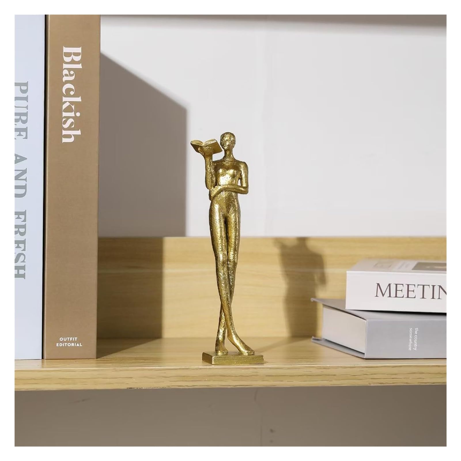 NingBright Desk Decor Reading Figure Sculpture Modern Minimalist Decor Home Office Bookshelf Accent Esculturas y Accesorios Decorativos(Gold)