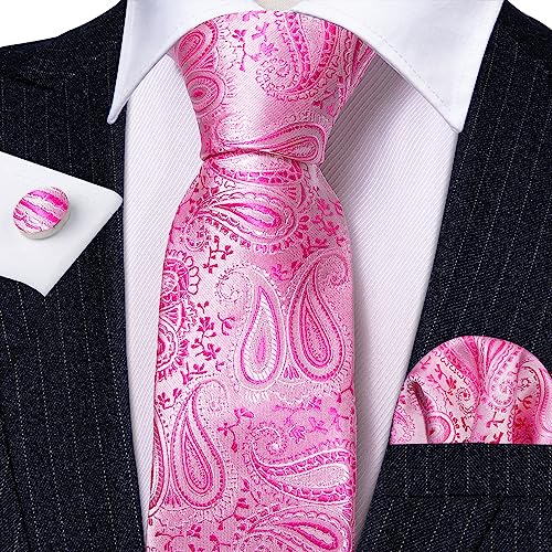 Image of Barry.Wang Paisley Tie Fashion Set Hanky Cufflinks Neckties for Men Woven Silk