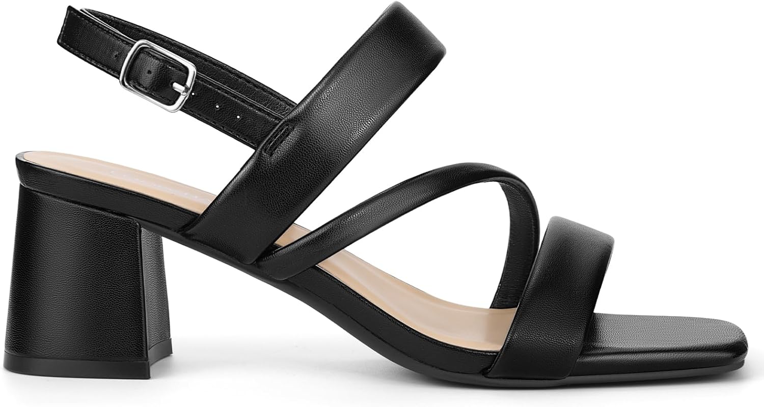 Women's Strappy Low Block Chunky Heel Sandals Square Open Toe Ankle Strap Comfortable Dress Sandals Shoes Wedding Party