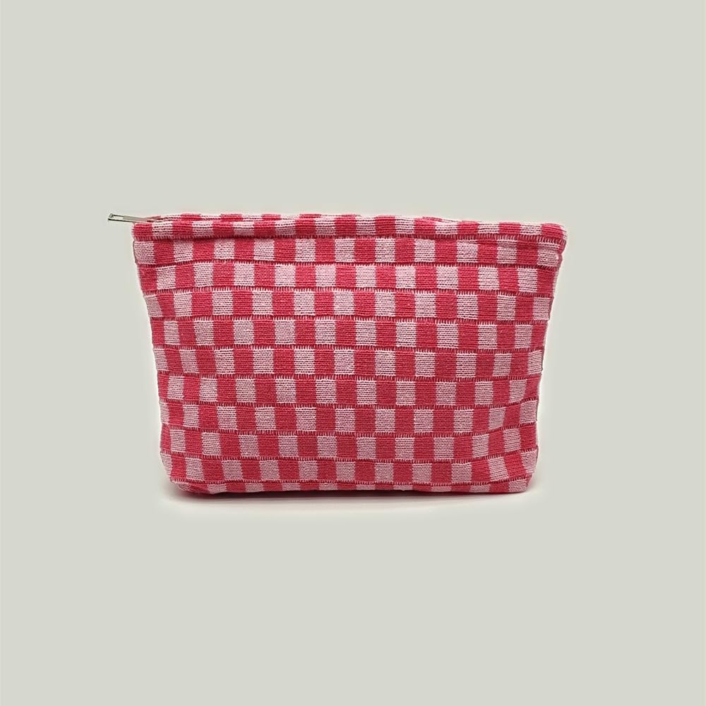 Makeup Bag for Women Large Cosmetic Bag Travel Makeup Pouch for Purse Zipper Toiletry Organizer，dark pink