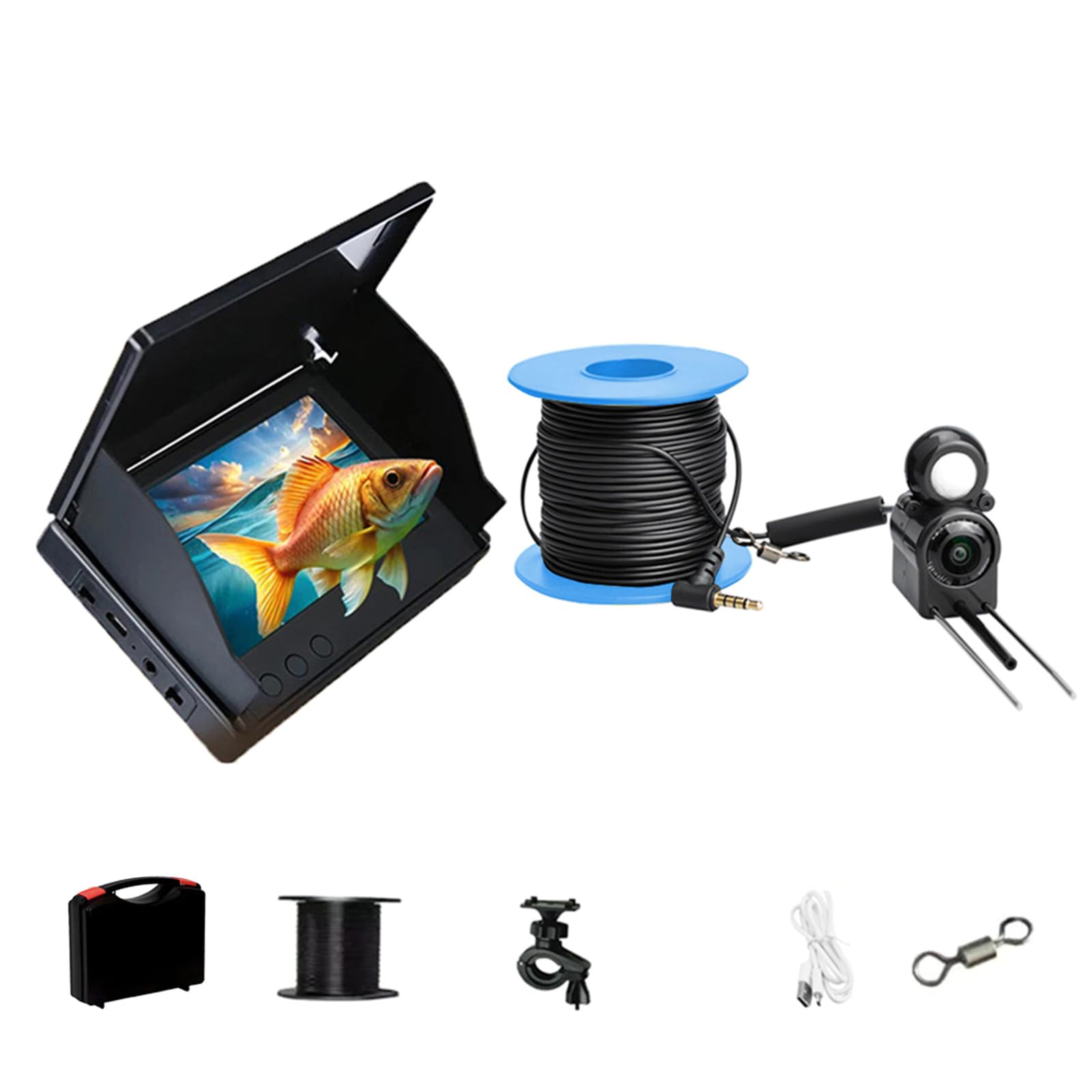 Underwater Fish Device 220° Wide Angled IP68 Camera 8000mAh Batteries Ice Fishing Equipment for Boats Rivers Boats Fishing Camera with Mounting Brackets